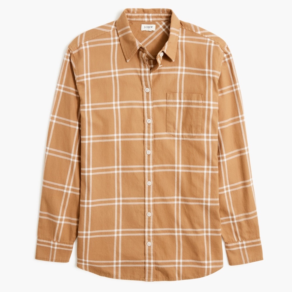 JCrew Women’s Tan and White Plaid Shirt XS NWT